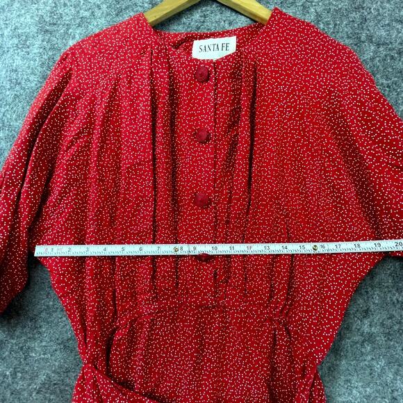 Vintage Santa Fe Dress Womens 14 Red Polka Dot Knotted Front Batwing 80s Wrap - Picture 5 of 5